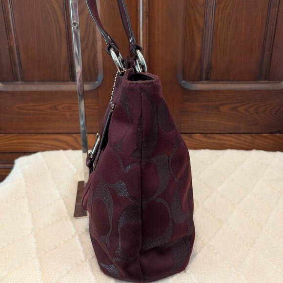 COACH CAMPBELL SIGNATURE METALLIC BORDEAUX  SATCHEL F26246 - Picture 5 of 13